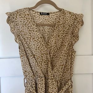 Floral khaki flutter sleeve high low dress - Large